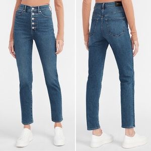 Express Medium Blue Rinse Slim Super High Rise Button Fly Jean Size 6R